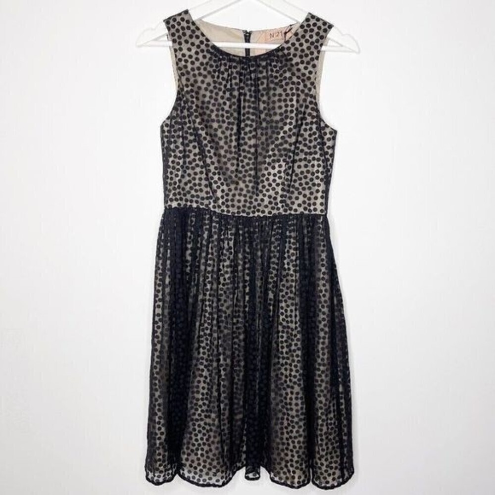 NO. 21 | Black Nude Dotted Fit Flare Dress | Women’s | 2 | NWT